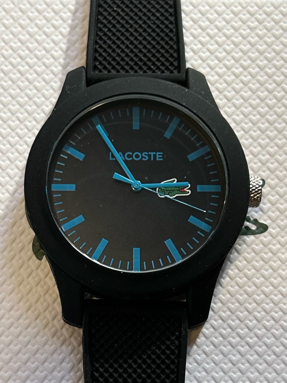 Lacoste Watch With 43mm Black Face & Black Silicone Band